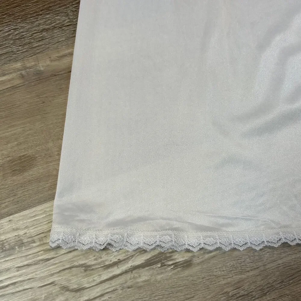 Vintage By McLin White Nylon Slip Skirt Lace Hem 36” Long Coquette Medium - Picture 2 of 8
